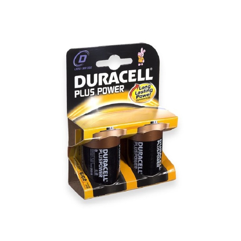 Piles Duracell Plus, D, R20 1,5V carte a 2 pièces