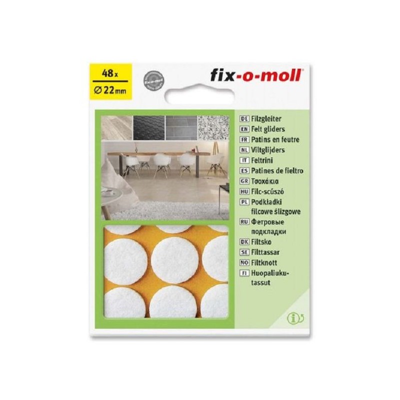 Fix-o-moll viltglijder rond 22mm 48-delig wit