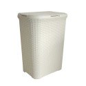 Curver Style wasbox met deksel rotanstyle 60 liter ivoor 45x34x62 cm