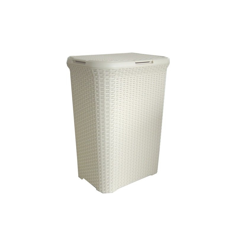 Curver Style wasbox met deksel rotanstyle 60 liter ivoor 45x34x62 cm