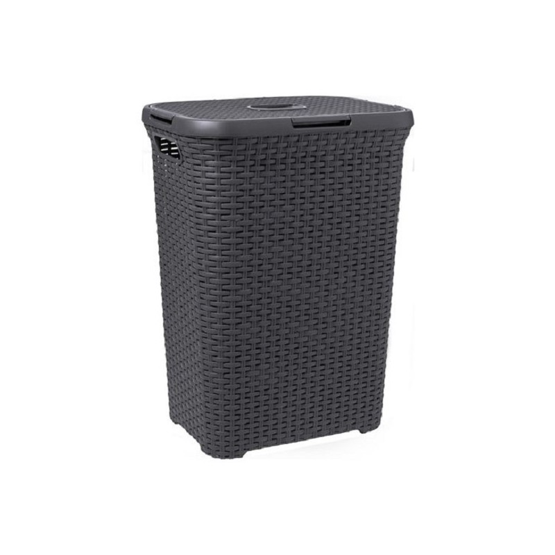 Boîte à linge Curver Style avec couvercle style rotin 60 litres anthracite 45x34x62 cm