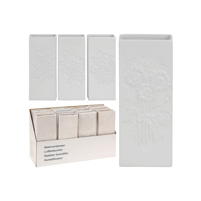 Verdampingsbakje voor radiator wit aardewerk 20x8x3cm met bloemrelief
