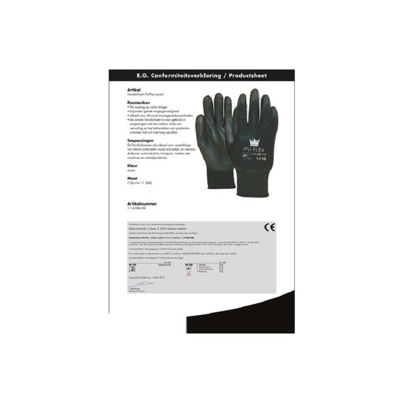 Handschoen PU-flex nylon zwart CAT.2 maat 10 / XL