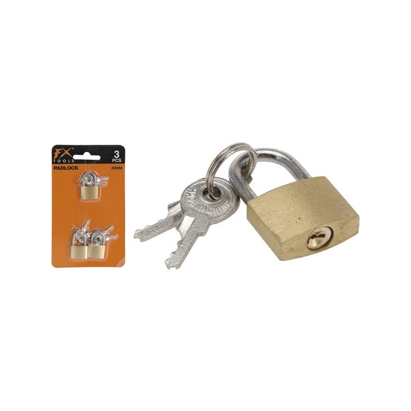 Hangslot 20mm koper blister a 3 stuks