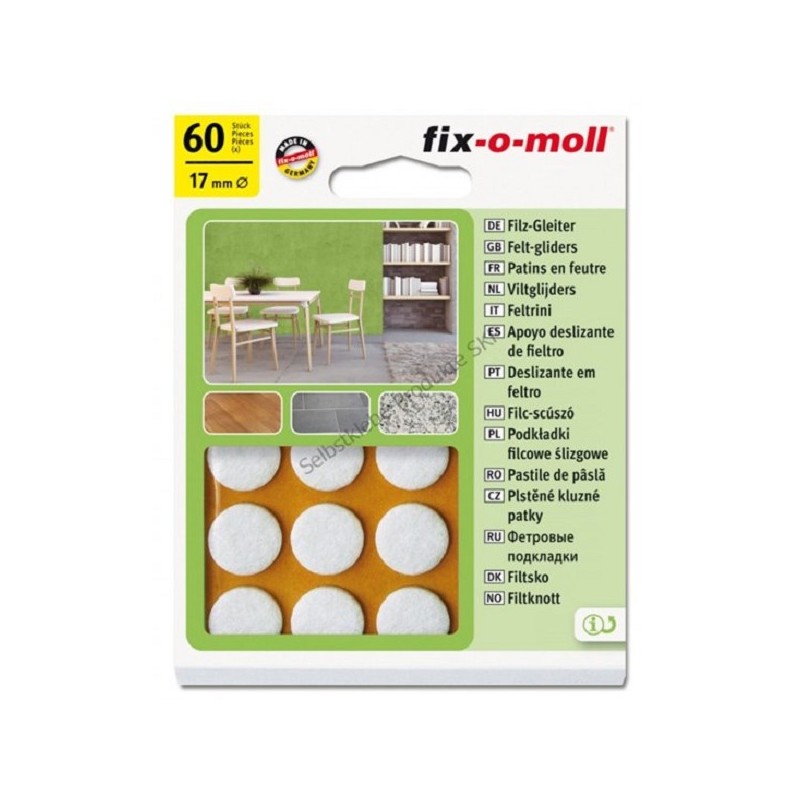 Planeur en feutre Fix-o-moll 17 mm autocollant blanc paquet de 60 pcs.