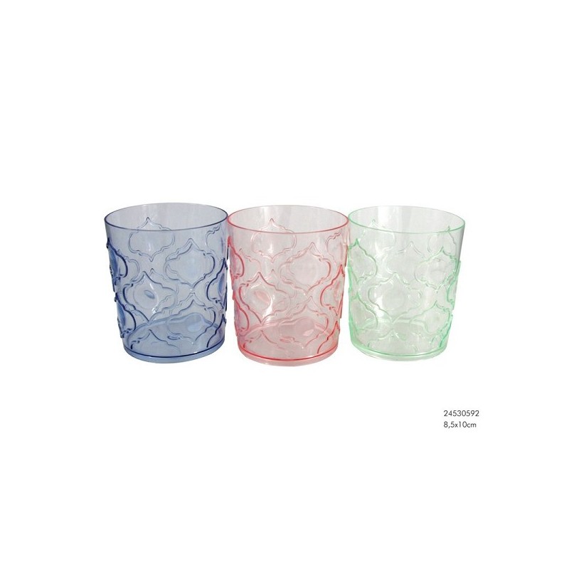 Drinkglas plastic motief 8,5x10cm assorti ass 3 kleuren kunststof