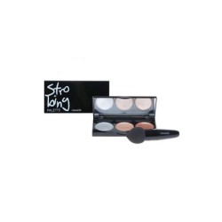 Highlighter/Contour make-up compact Casuelle, 10 x 14 x 3cm, 3 kleuren gezichtspoeder en latex blending spons