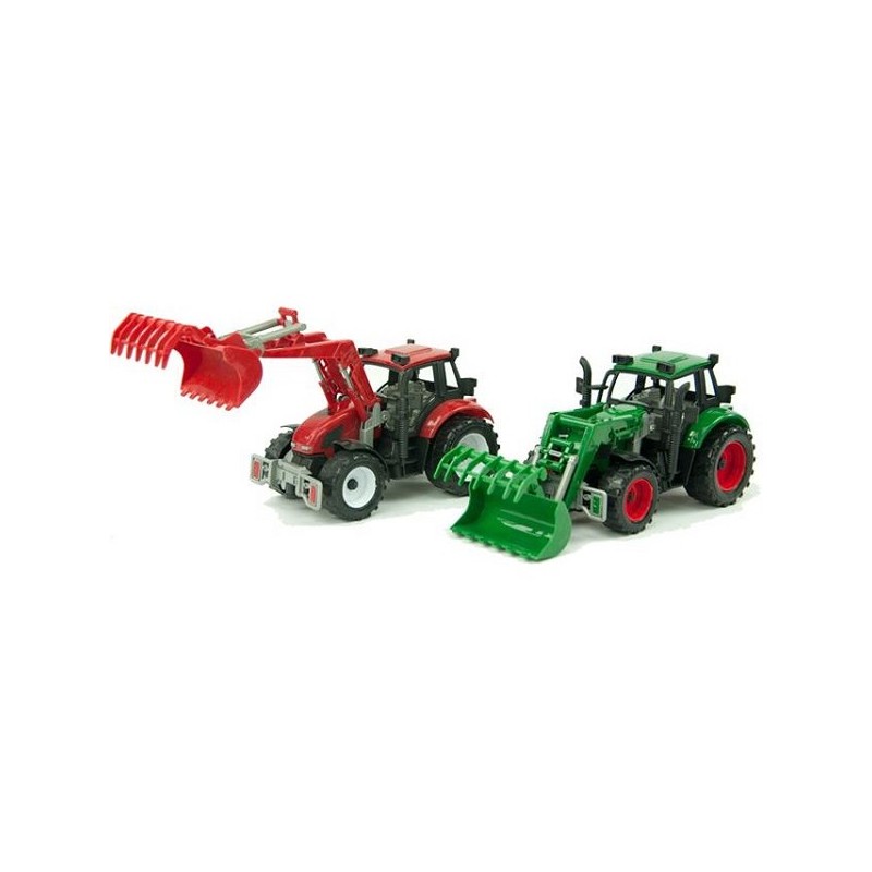 Tracteur à friction avec chargeur frontal 24cm. Rouge ou vert. Dans la boîte de fenêtre