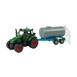 Tracteur à friction avec remorque avec injecteur 40cm. Rouge ou vert. Dans une jardinière
