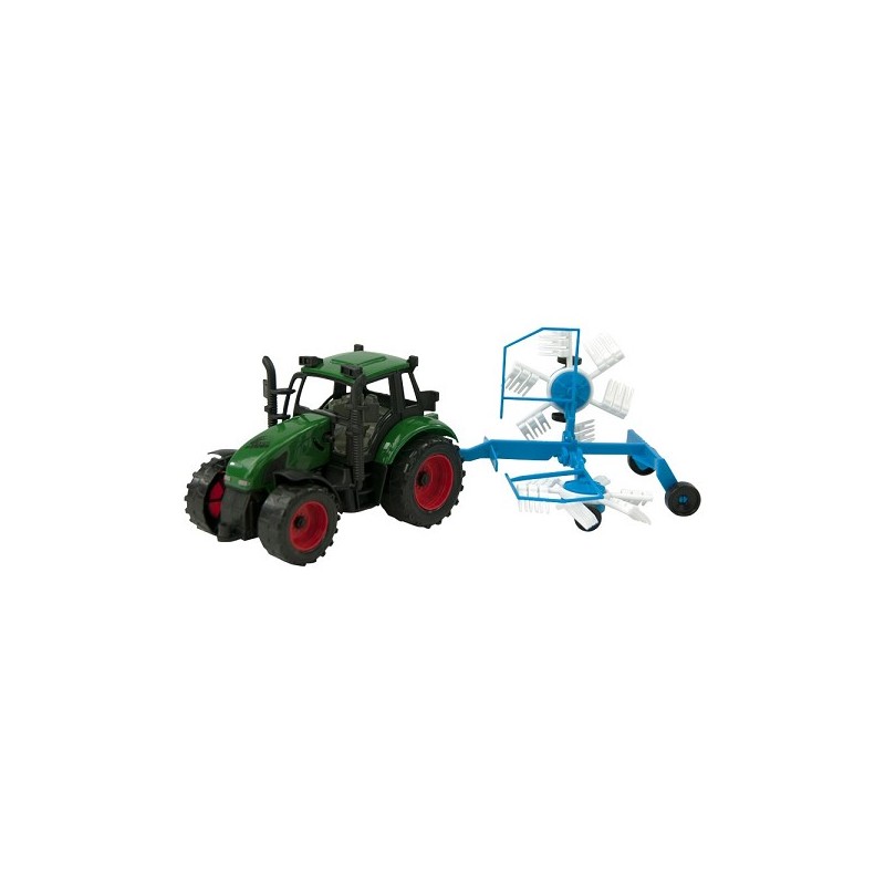 Tracteur à friction avec retourneur 37cm. Rouge ou vert. Dans la boîte de fenêtre