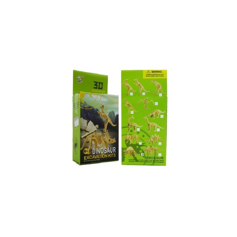Dinoskelet uitbikken uit gips 9x3x4cm. 12 verschillende soorten