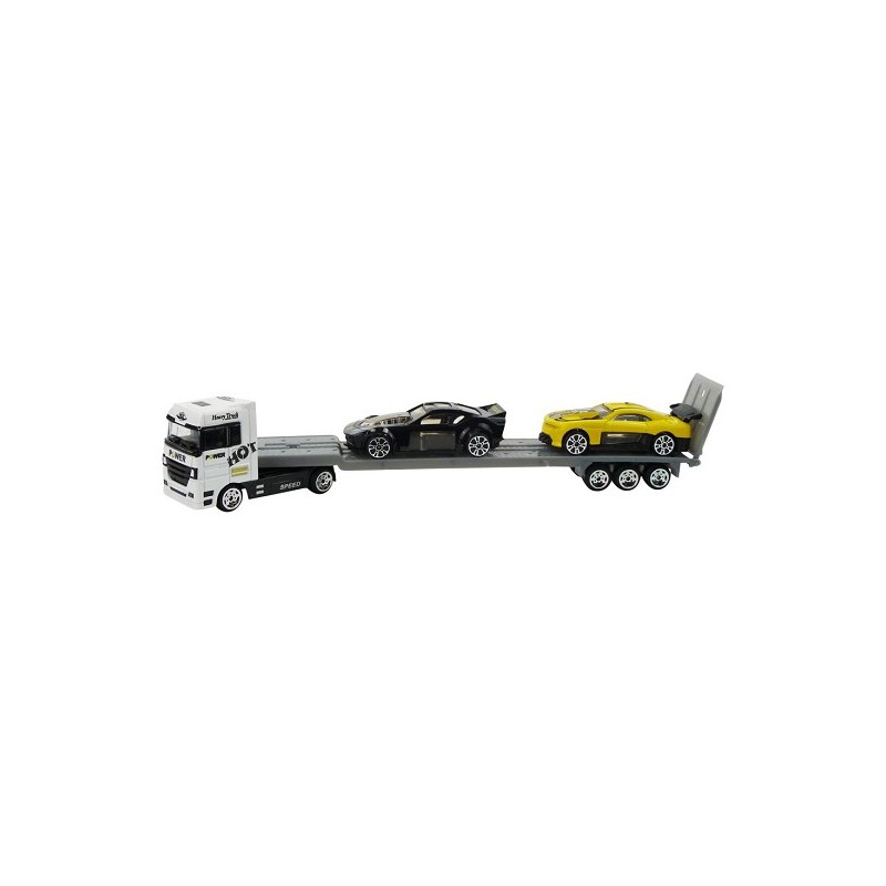 Vrachtauto 1:87met sportauto's op oplegger 3 verschillende uitvoeringen