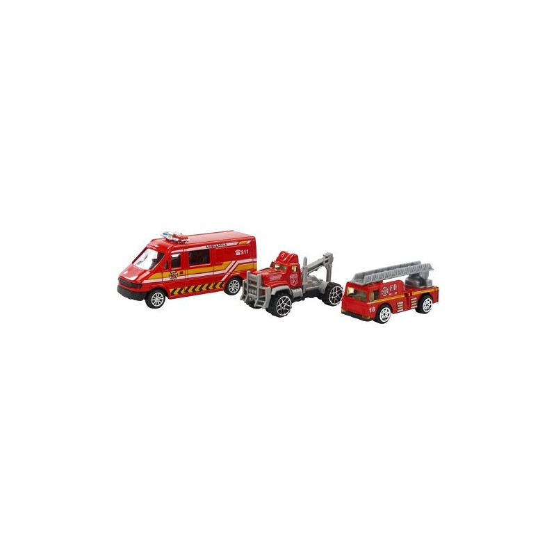Brandweervoertuigen 3st in blister 3 verschillende uitvoeringen
