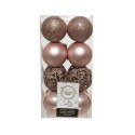 Decoris ensemble de boules de Noël mélange plastique 16 pièces dia6cm rose poudré