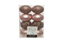 Decoris ensemble de boules de Noël mélange plastique 16 pièces dia6cm rose poudré