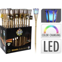 Tuinfakkel bamboe LED citronella kleur veranderend H70cm