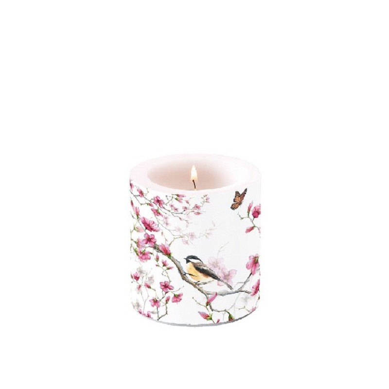 Bougie Ambiente Oiseau & Fleur blanc Ø7,5cm Hauteur 8cm