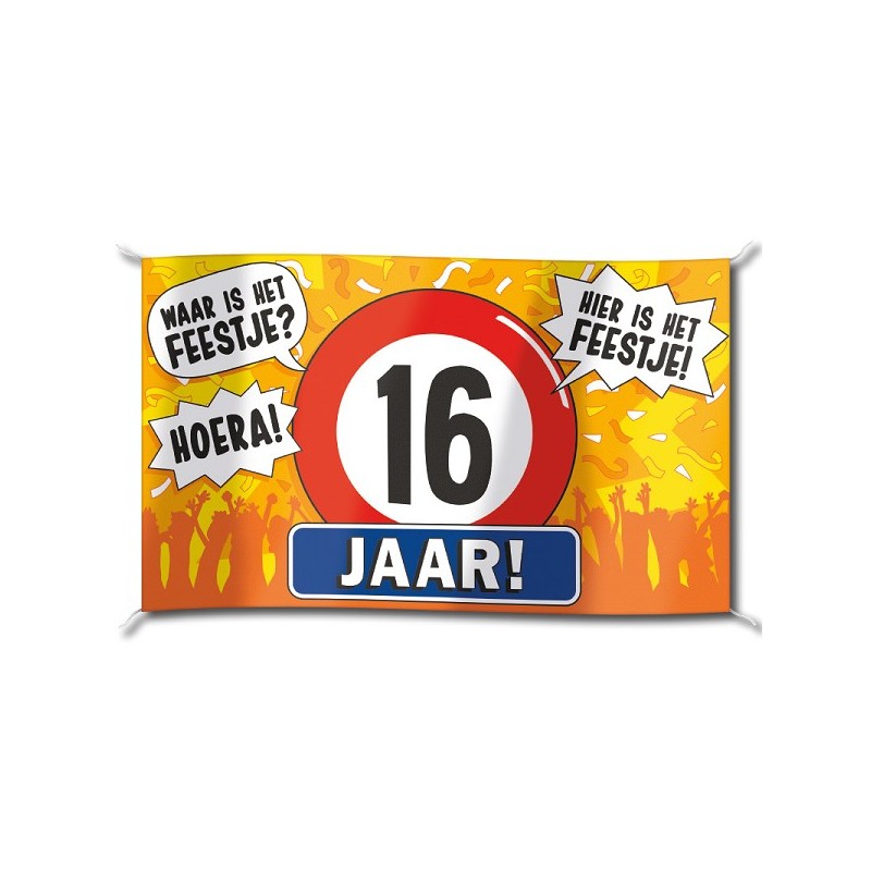 Paperdreams Gevel vlag - 16 jaar 100x150cm