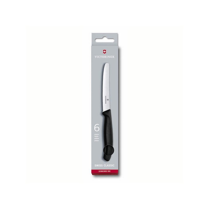 Victorinox  Tafel- Tomatenmessen gekarteld zwart lemmet doos a 6 stuks