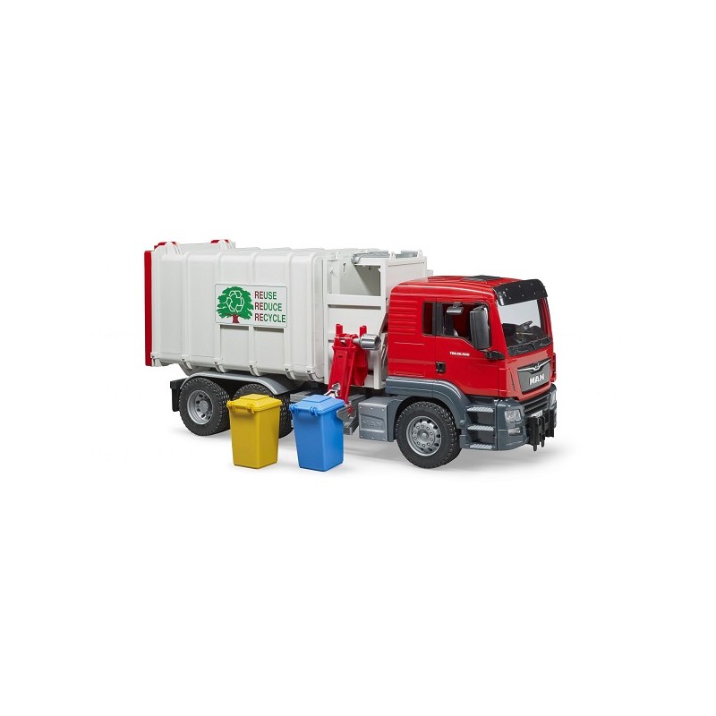 Camion poubelle Bruder MAN TGS avec chargeur latéral, y compris conteneurs à déchets