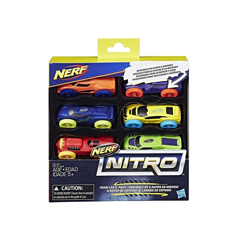 Hasbro Nerf Nitro coureurs en mousse, paquet de 6