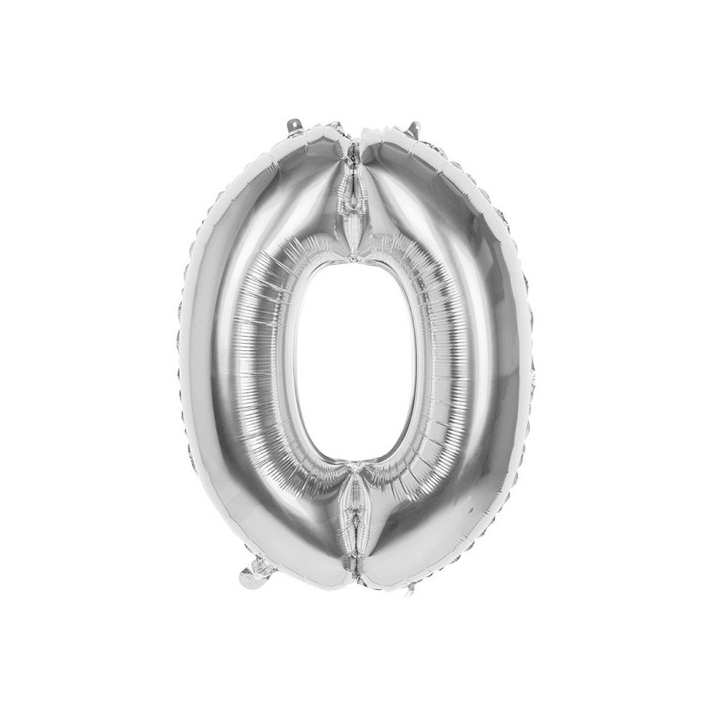 Cijfer ballon nummer '0' zilver folie 86cm geschikt voor Helium