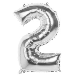 Ballon numéroté numéro '2' en feuille d'argent 86cm adapté à l'hélium