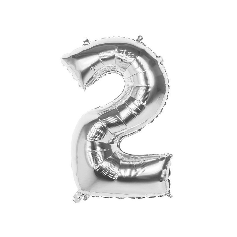 Ballon numéroté numéro '2' en feuille d'argent 86cm adapté à l'hélium