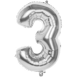 Cijfer ballon nummer '3' zilver folie 86cm geschikt voor Helium