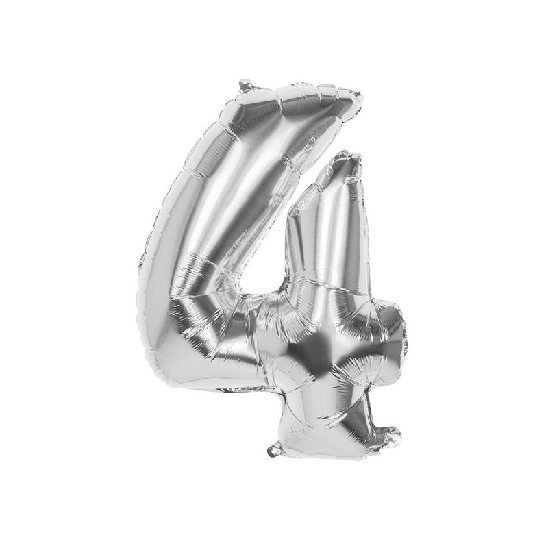 Cijfer ballon nummer '4' zilver folie 86cm geschikt voor Helium