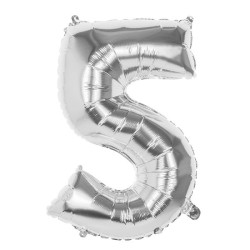 Ballon numéroté numéro '5' en feuille d'argent 86cm adapté à l'hélium