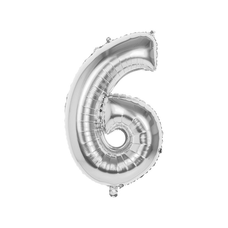 Ballon chiffre chiffre '6' feuille d'argent 86cm adapté à l'hélium