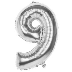 Cijfer ballon nummer '9' zilver folie 86cm geschikt voor Helium