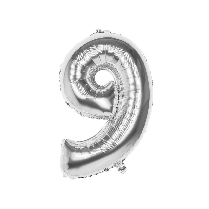 Ballon chiffre chiffre '9' feuille d'argent 86cm adapté à l'hélium