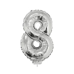 Ballon numéroté numéro '8' en feuille d'argent 86cm adapté à l'hélium