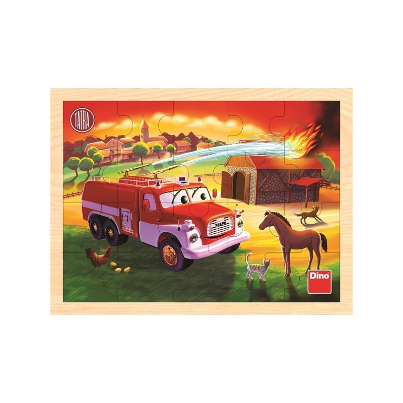 Dino Tatra - puzzle en bois camion de pompier 20 pièces 30x22,5cm