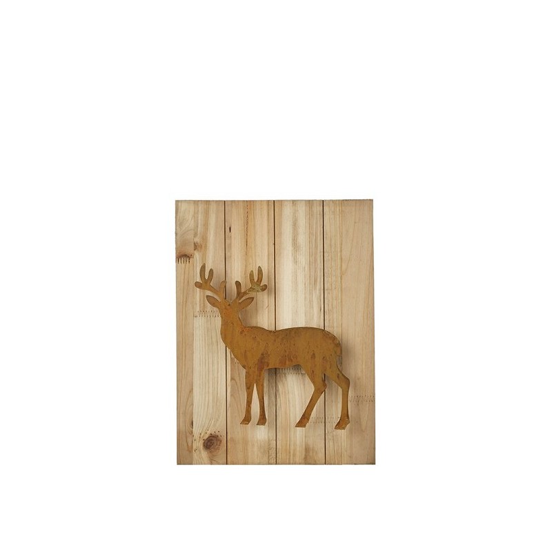 House of Seasons Muurdecoratie hert hout roest - 30x4,5x40cm hout en metaal
