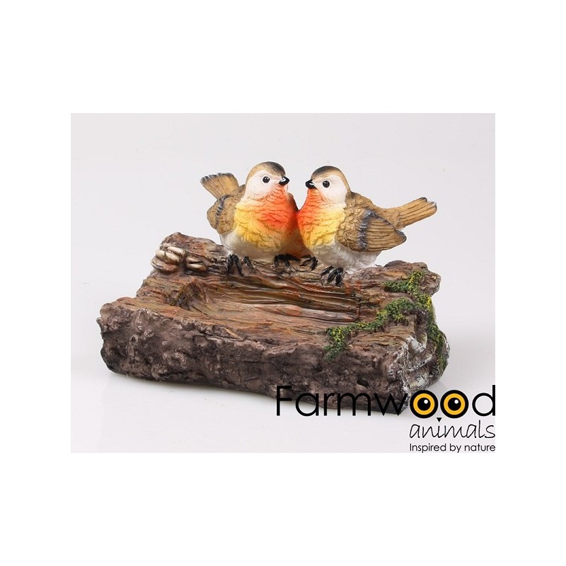 Farmwood Animals Tuinbeeld Roodborstjes op waterbak 18x13x12cm polyresin