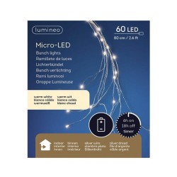 Lumineo Micro LED cascade lumineuse sur fil 80cm-60L 10 cordons avec 6 lampes argent/blanc chaud