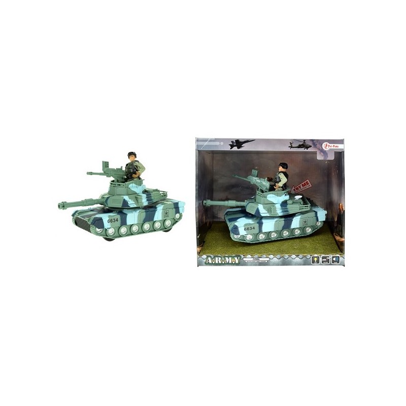 Frictie militaire tank met soldaat met licht en geluid