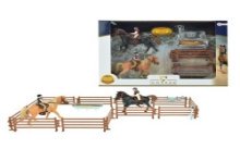 Toi Toys Twee paarden met ruiters hekwerk en 4 assorti accessoires