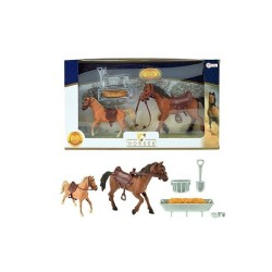 HORSES PRO Ensemble de chevaux -2 pièces avec accessoires-y compris mangeoire