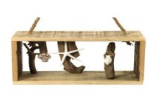 Countryfield Wandversiering hout met schelpen 35x15x19cm