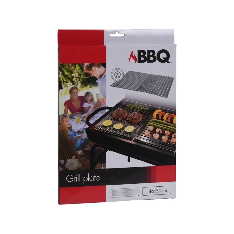 Plaque de grill barbecue 2 parties inox 46x30cm