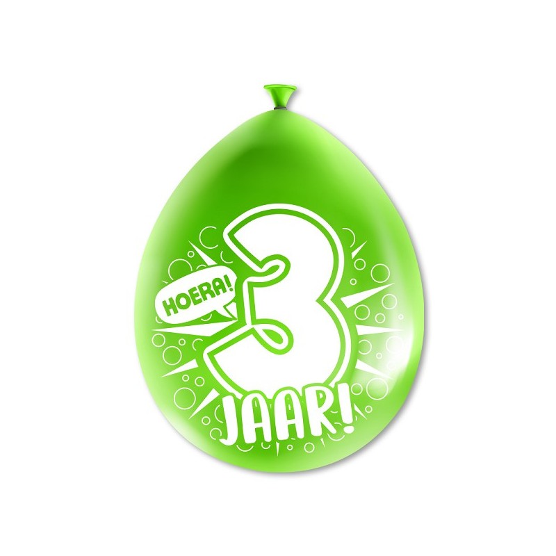 Paperdreams Cijfer Ballonnen - 3 jaar 8 stuks 30cm