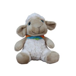 Peluche mouton assis avec écharpe colorée 20cm