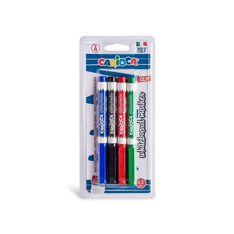 Carioca 4 marqueurs pour tableau blanc avec clip sur blister 4,5 mm