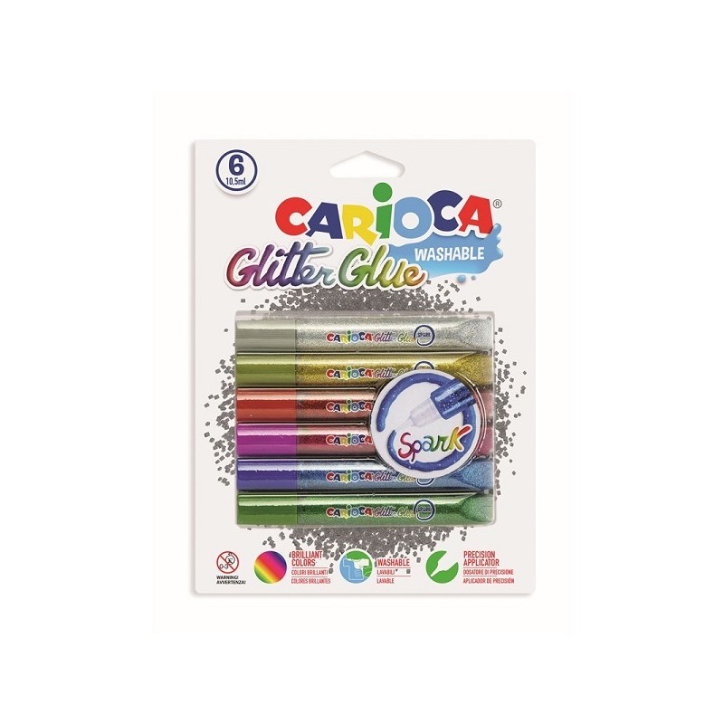 Carioca Colle pailletée étincelle sur blister 6x10,5ml