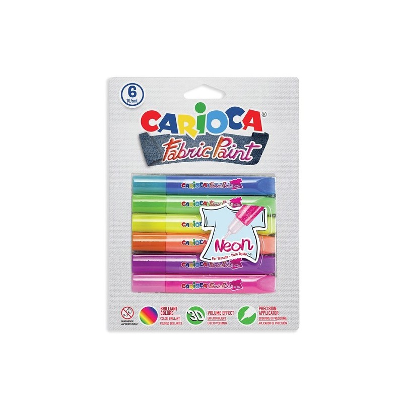 Carioca Peinture textile Néon sous blister 6x10.5ml