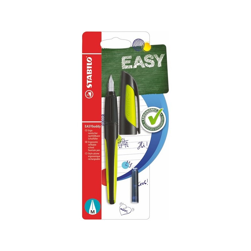 Stabilo EASYbuddy Vulpen M zwart/lime op blister